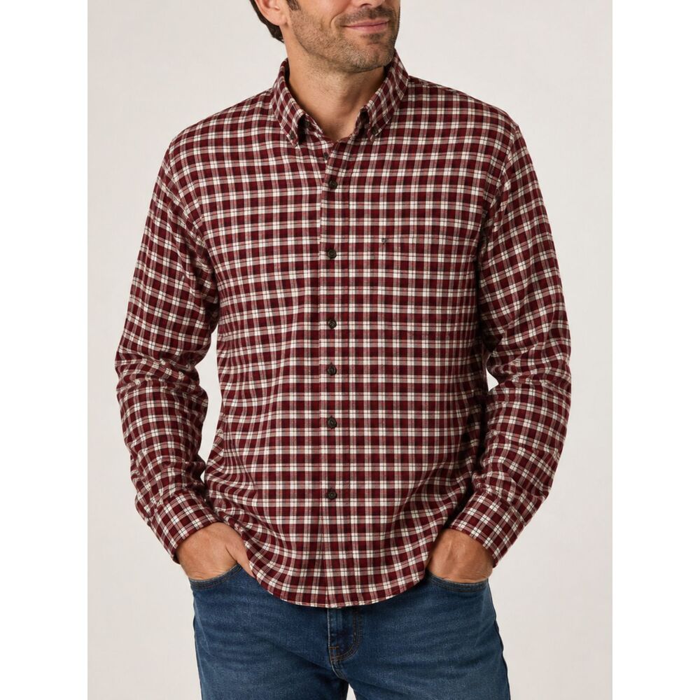 IZOD Heavyweight Red Plaid Cotton Blend Medium Men's Long Sleeve Button Up Shirt